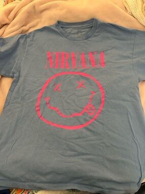 NIRVANA Light Blue Tee with Black Logo Print